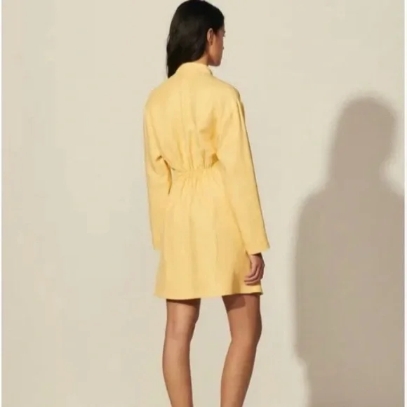 Striped Sandro Shirt Dress Sandro Ruched Front Linen Mini Shirt Dress, Yellow, Size 36 Striped Sandro Shirt Dress Sandro Ruched Front Linen Mini Shirt Dress, Yellow, Size 36